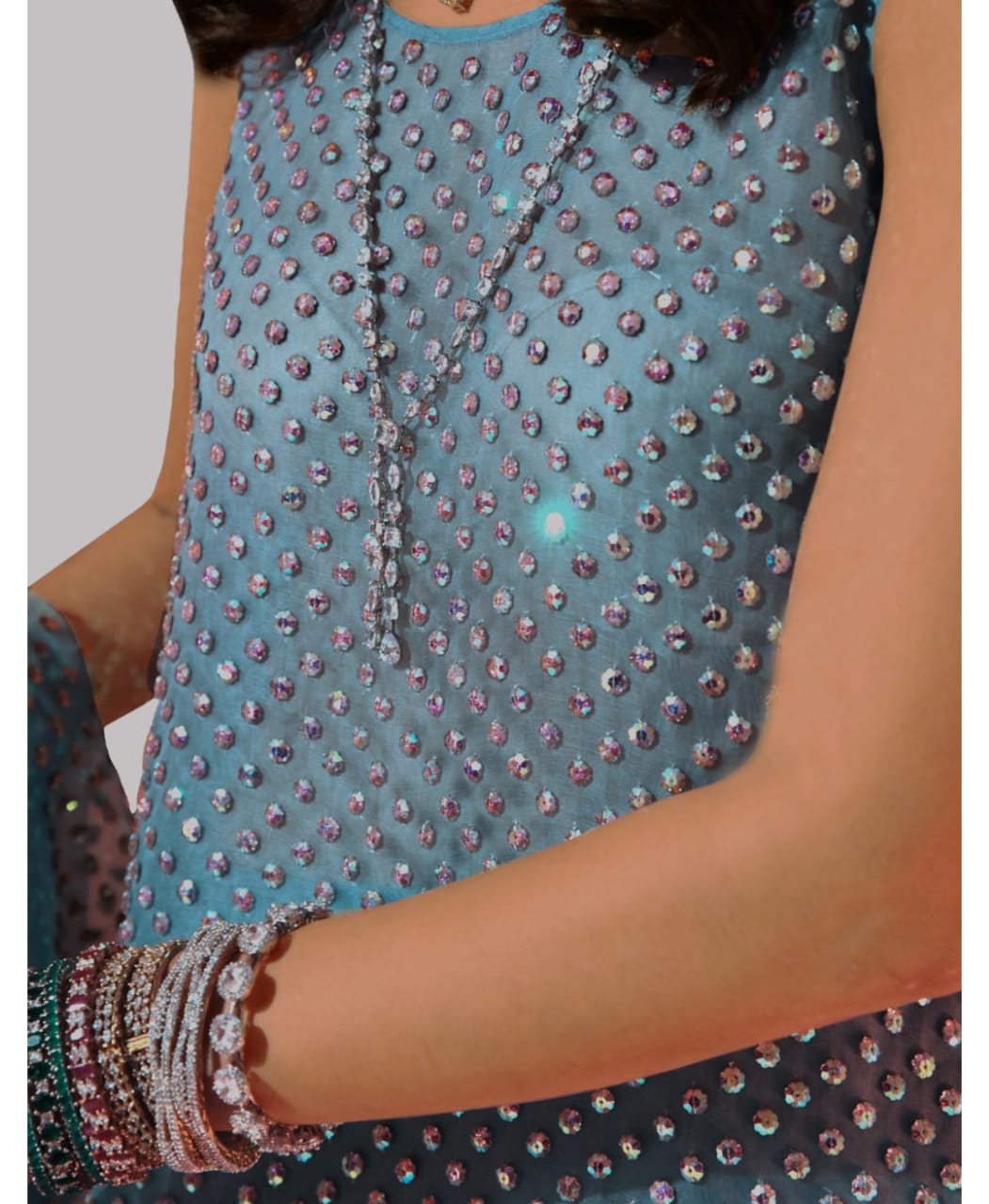 Aqua Embellished Organza Set - Image 2