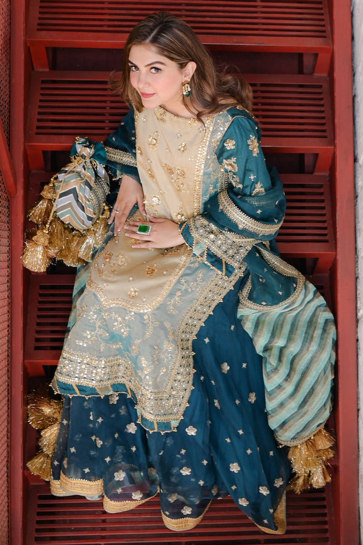 Mohsin Naveed Ranjha Makhfi Festive Collection Organza Hand Emblishment Suit